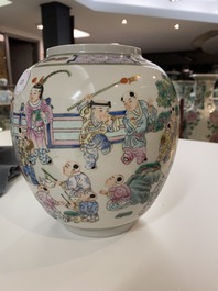 A Chinese famille rose 'playing boys' lantern on stand, Republic